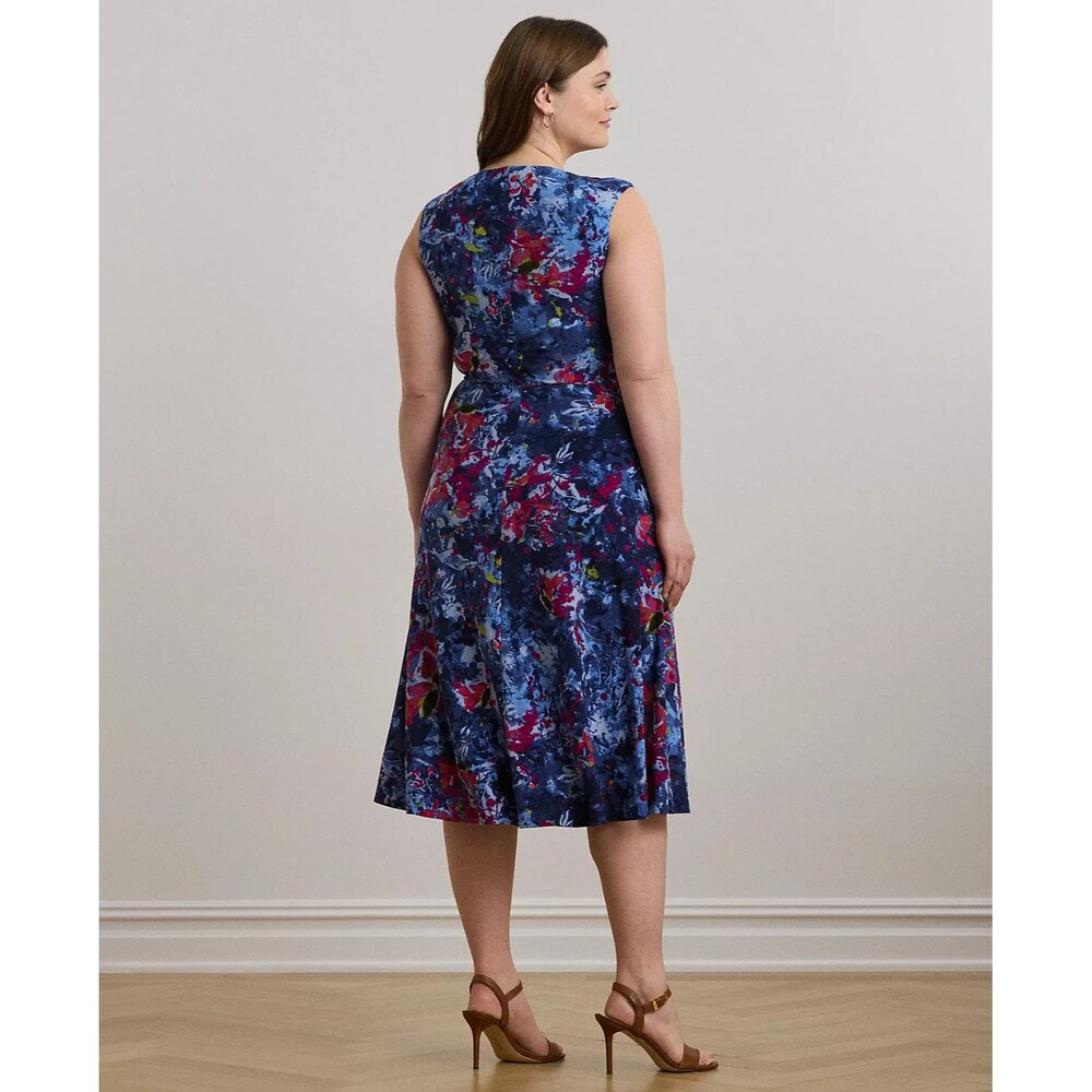 Lauren Ralph Lauren Women's Plus Size Print Twist-Front Jersey Dress Blue 18W - Picture 4 of 12